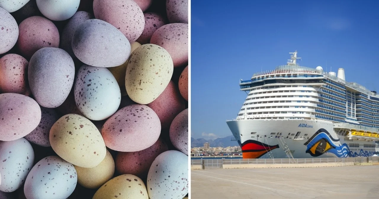 Ostereier und AIDA Schiff als Symbolbild für Last Minute Kreuzfahrten in Osterferien 2026