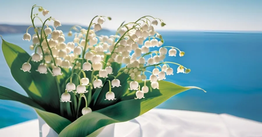 Blumenstrauß mit Meer im Hintergrund