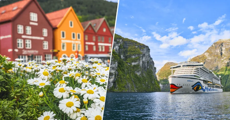 Holzhäuser und AIDAperrla im Norden