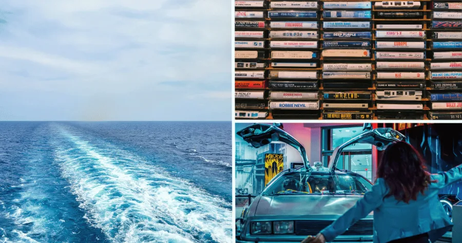 Heckwelle eines Kreuzfahrtschiffes, Kassetten und DeLorean als Header für 80er Cruise
