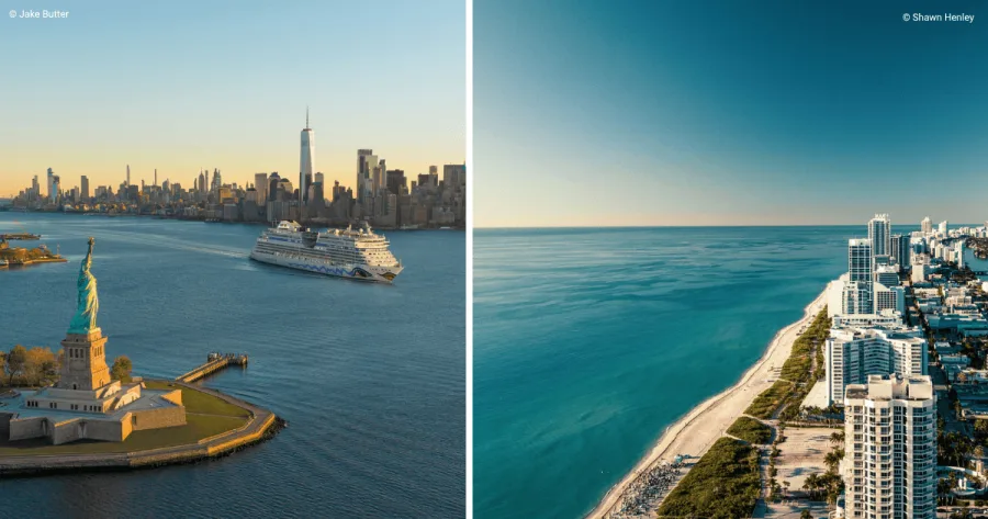 AIDA Schiff in New York und Skyline von Miami