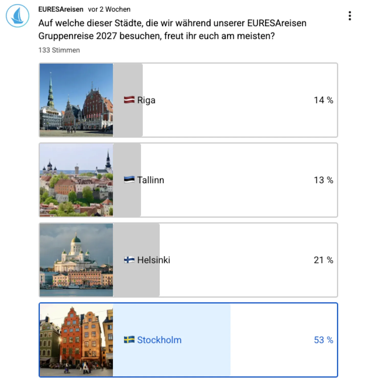 Umfrageergebnisse zu beliebten Ostseezielen unter Kreuzfahrtfans.