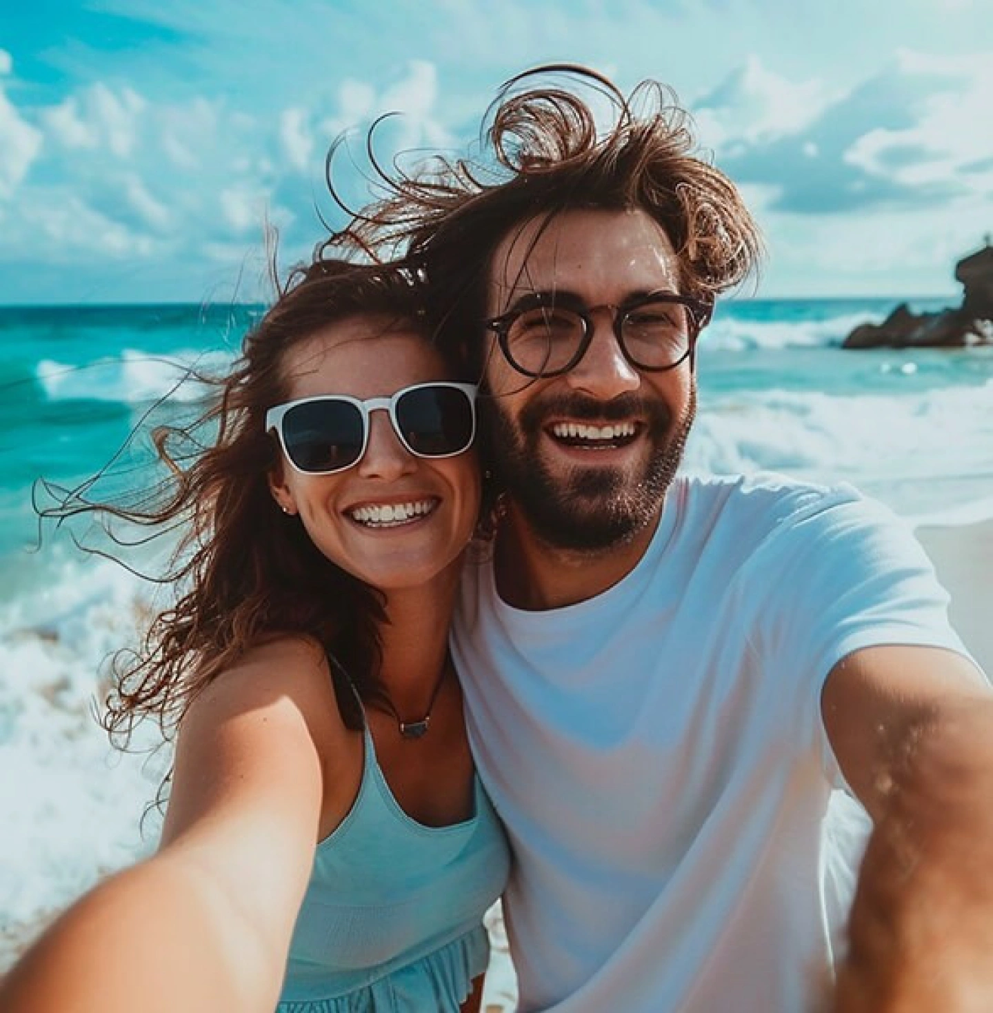 Paar macht Selfie im Urlaub